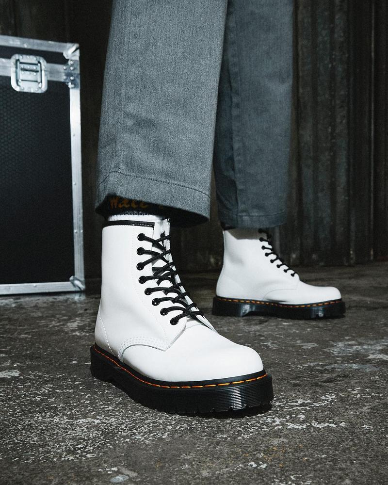 White Men's Dr Martens 1460 Bex Smooth Leather Platform Boots | CA 551ILH